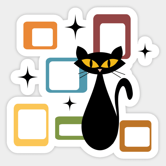 Mid Century black cat Sticker by BattaAnastasia